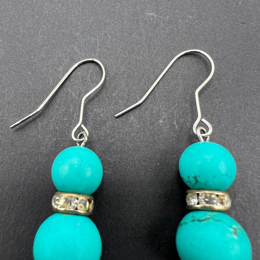 Southwestern Inspired Turquoise Bead Drop Earrings w/Crystal Spacer 1.25”Drop